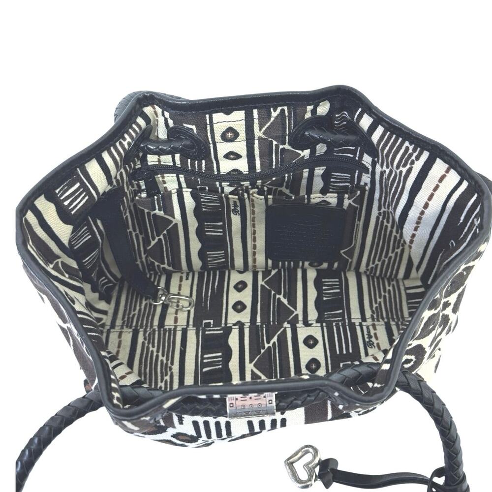 Brighton Liliana Animal Print Canvas Tote Bag Black Leather Trim Silver Hardware - Picture 9 of 12